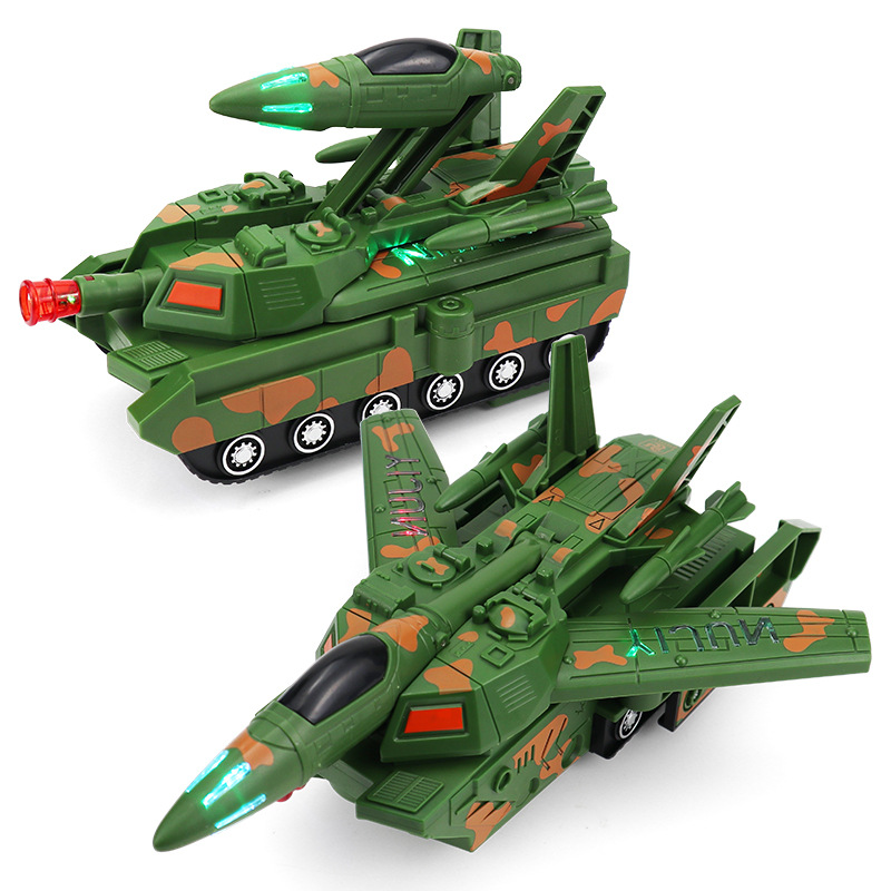 Cross-Border electric tank fighter deformation aircraft Universal driving light music children's toys stall wholesale