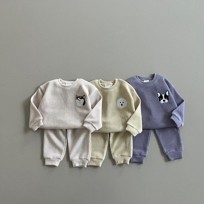 ins 童裝韓版套裝春秋2023新款男女童中小寶寶刺繡動物圖案兩件套