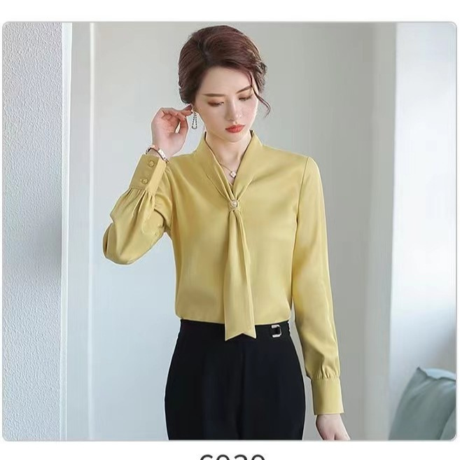 Chiffon Shirt women's new design sense niche top draping temperament long sleeve Spring and Autumn white bow shirt