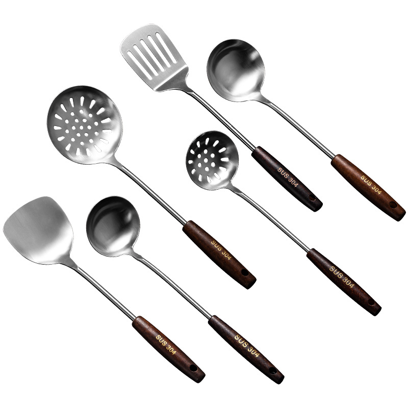304 stainless steel spatula kitchenware set wooden handle stir-fry shovel soup spoon Colander cooking spoon kitchen utensils