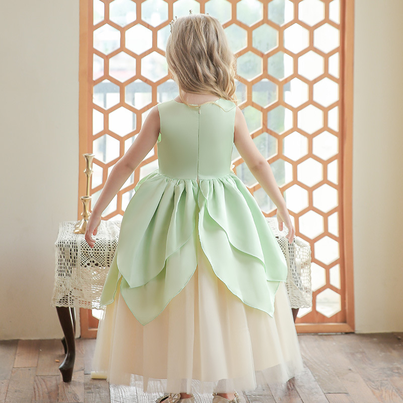 Calissa CARISA Girls Halloween Dress Princess Tiana Dress Mori Cosplay Host Dress