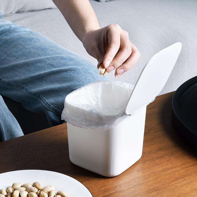 Bedroom desktop trash can with lid Household Ins Fenggao appearance mini small trash can square Japanese trash can