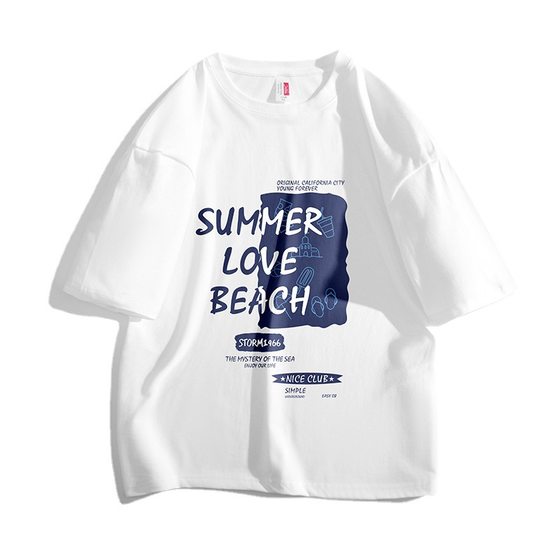 NASA Co-branded Pure Cotton Short-sleeved T-shirt for Men and Women Summer Trendy Brand Pure Cotton Loose Men's Handsome Ice Silk Half-sleeved T-shirt