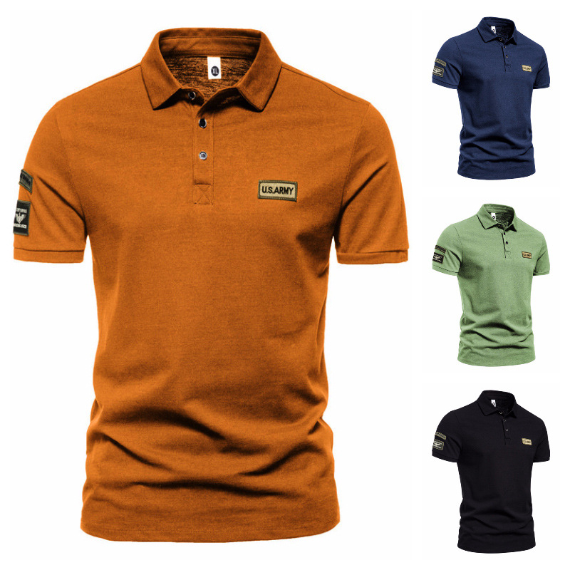Spring and Summer 2024 Men's Clothing Amazon European-American Style Men's Military Style Short-sleeved T-shirt Men's Trendy Casual Polo Men