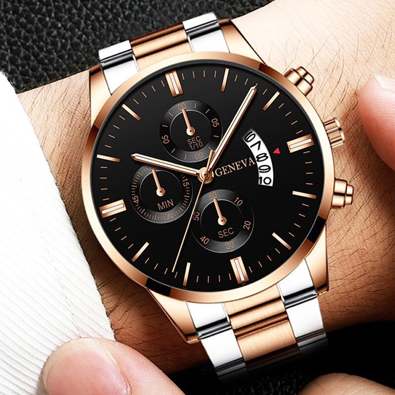 Heißes Angebot Explosive Drei-auge herren Stahl Gürtel Uhr Business Freizeit Kalender Quarzuhr männer Spot_voghion.com