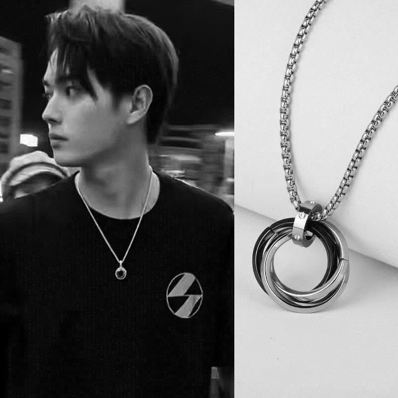 Titanium steel non-fading three-ring ring necklace female male fashion ins European and American street hip hop sweater chain personalized accessories