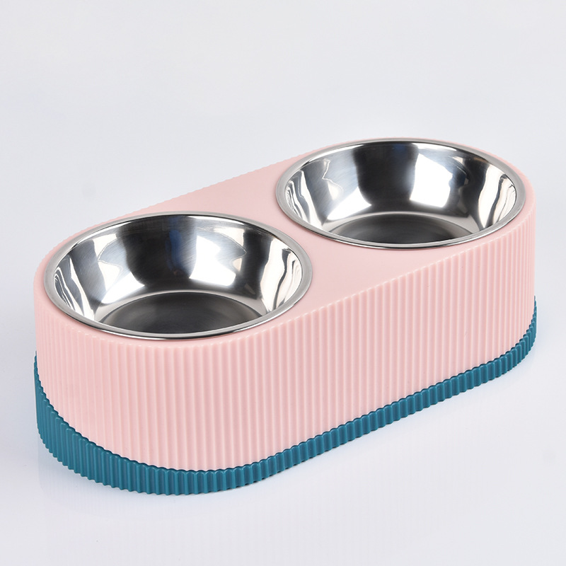 Double-layer Roman Column Pet Bowl Stainless Steel Neck Protection Cat Bowl Dog Bowl Contrast Color Pet Slow Food Basin Pet Supplies