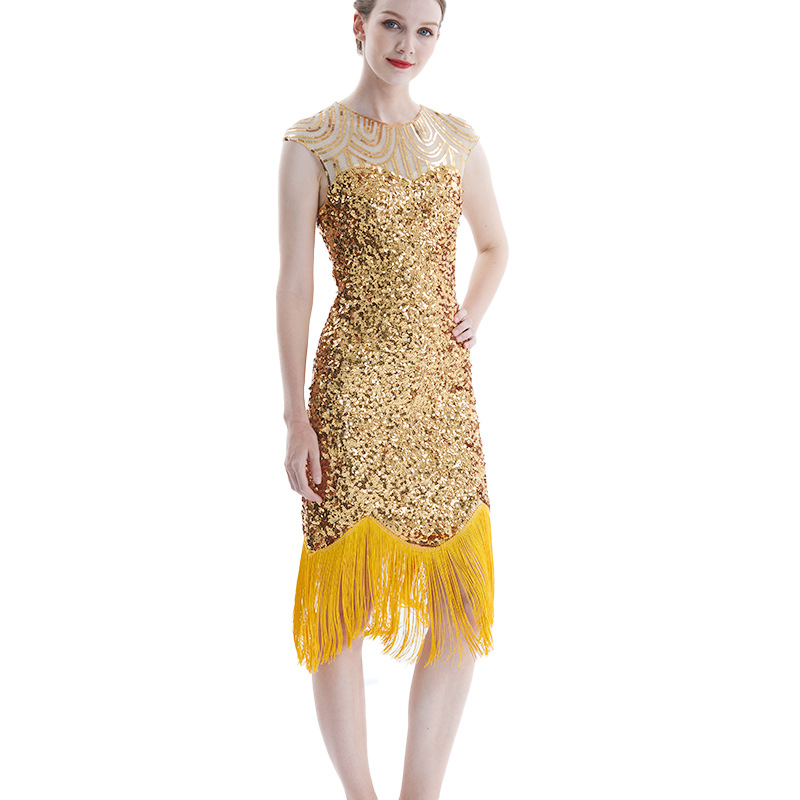 1920 vintage banquet party stage nightclub tassel dress slim-fit sexy sequined beaded dress Amazon