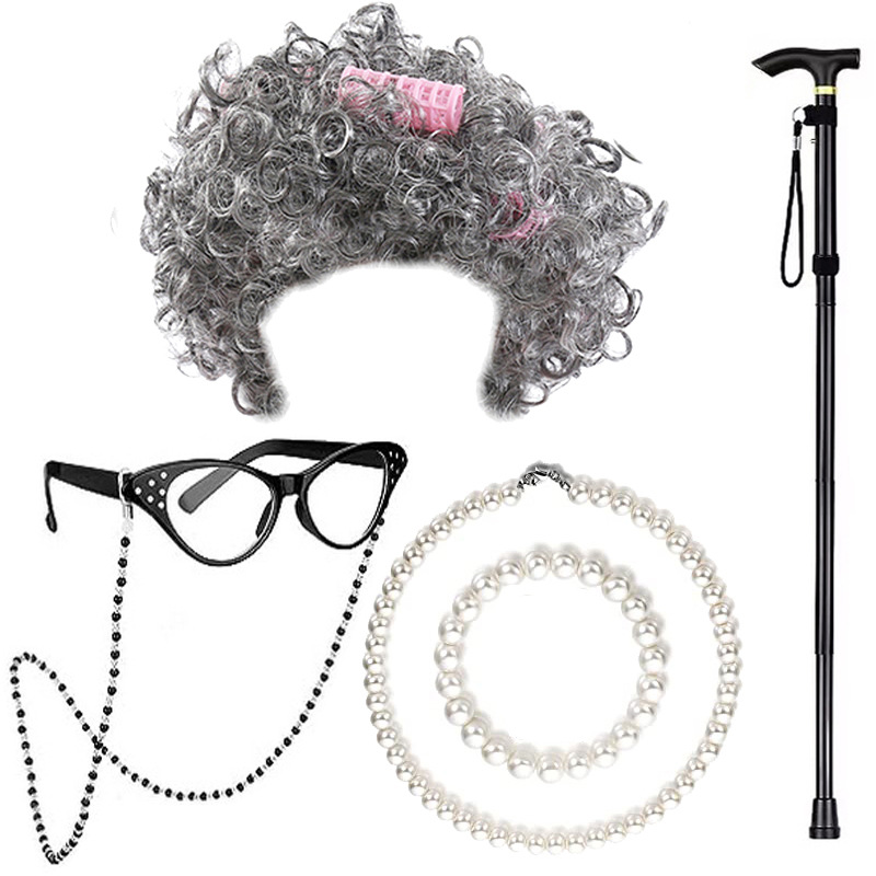 Halloween wig cos grandma children hair set Grandpa suit old lady adult masquerade supplies