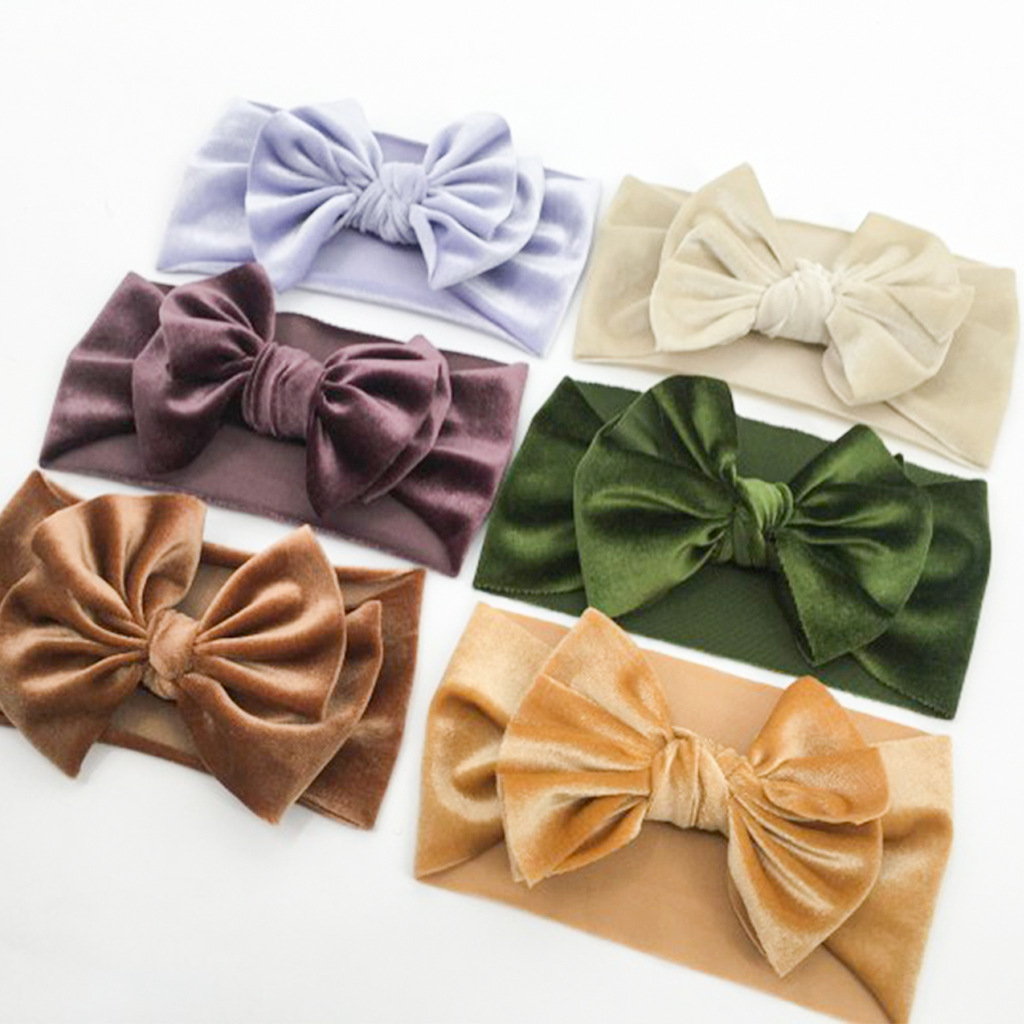 ins New Children's Hair Accessories European and American Golden Velvet Hair Band Double Bow Baby Headband Baby Hair Band