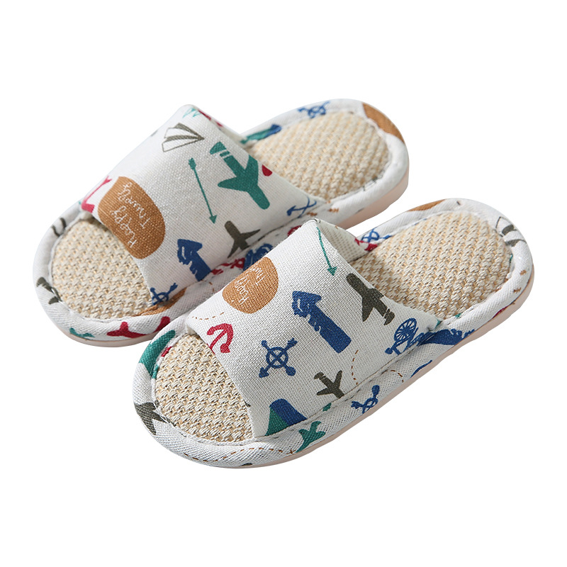 Linen Slippers for Boys and Girls Spring and Summer Soft Bottom Indoor Non-Slip Wear-Resistant Household Baby Cotton Linen Slippers Spring and Autumn for Men