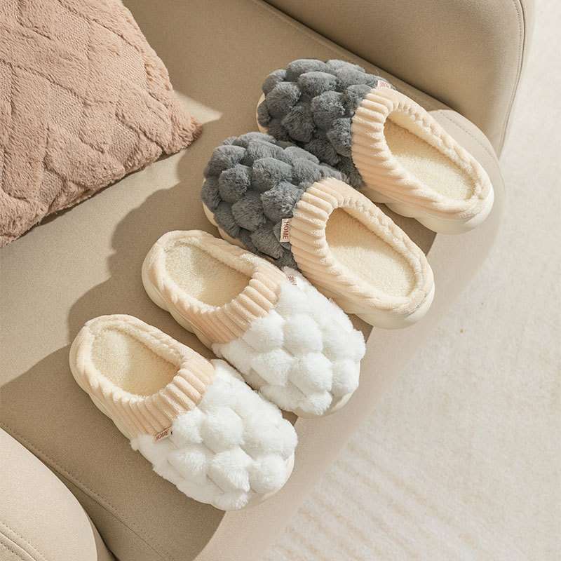 Cixi Cotton Slippers for Women Spring and Autumn and Winter Home Indoor Non-slip Home Winter Warm Wool Plush Couple Men