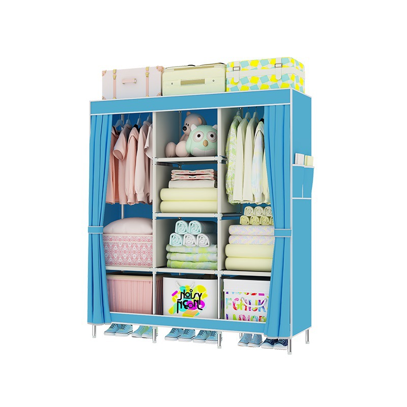 Metal Combination Simple Wardrobe Steel Pipe Assembly Wardrobe for Rental Room Household Bedroom Hanger Clothes Storage Cabinet