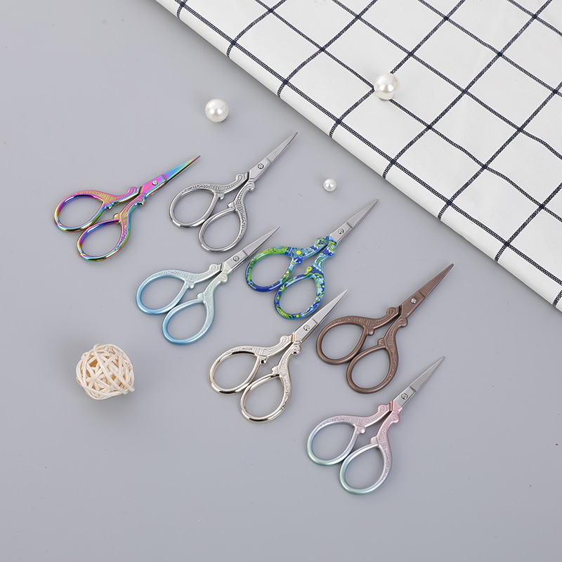 Vintage Stainless Steel Household Small Scissors Creative Cross-stitch Threading Window Flower Wool Embroidered Scissors Student Hand-made Scissors