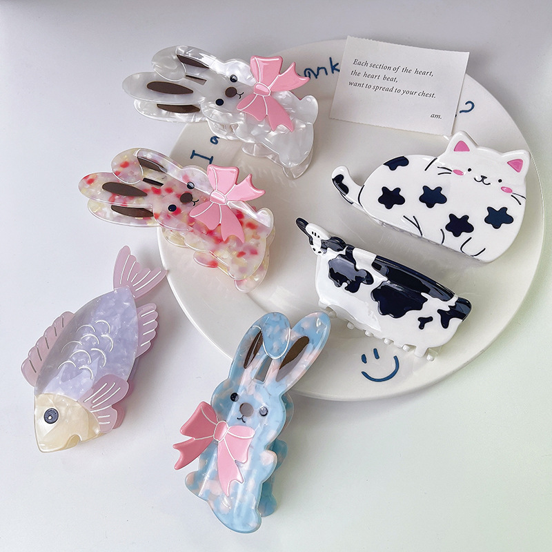 Nische Kreative Niedliche Tier Fangen Clip Katze Hund Kuh Kaninchen Essigsäure Hai Clip Haarnadel 2024 Neue frauen Haarnadel_voghion.com