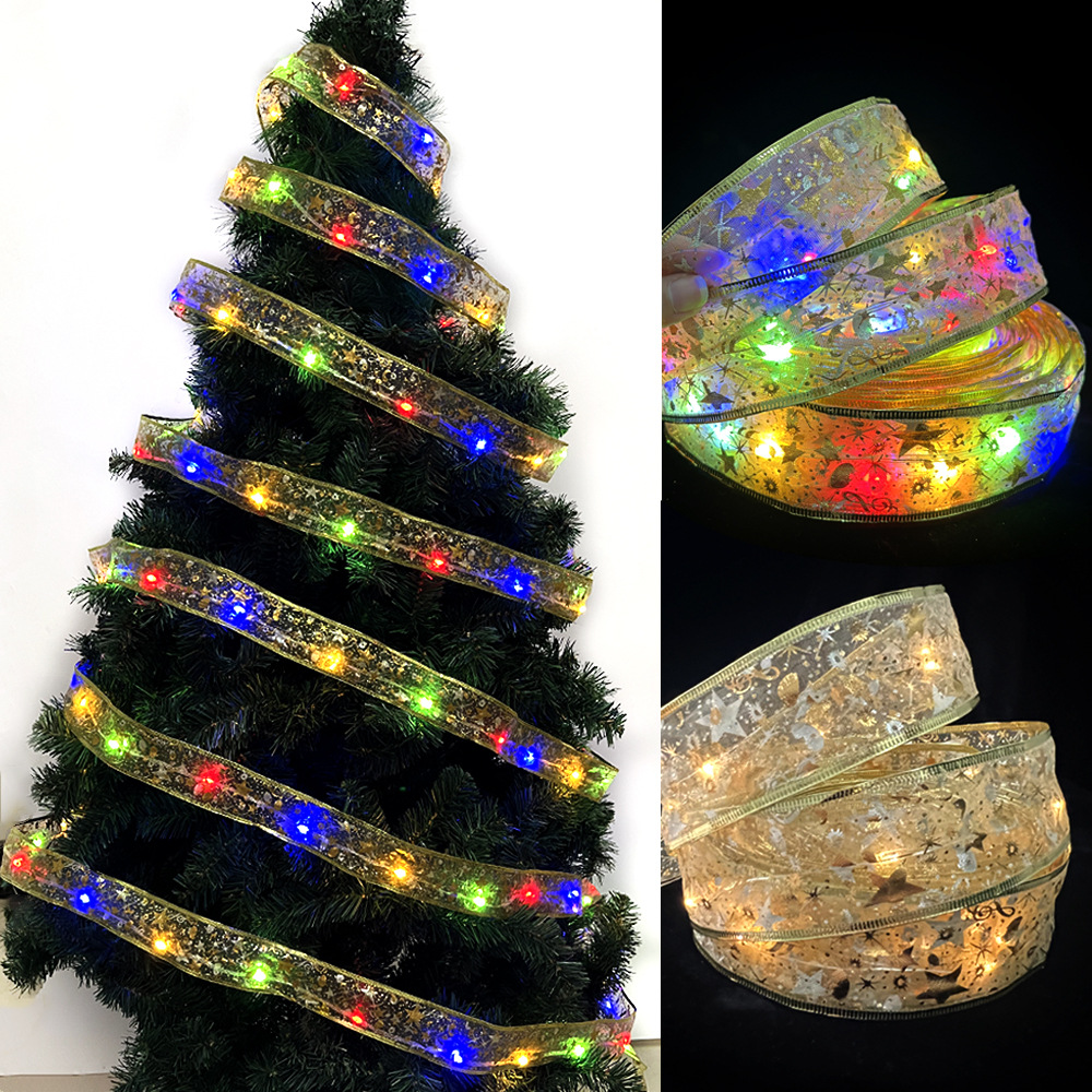 Weihnachtsdekoration 4 m Vergoldung Doppelschichtband Lichter Weihnachtsbeleuchtung mit Weihnachtsbaumanhänger LED-Lichterkette Band_voghion.com