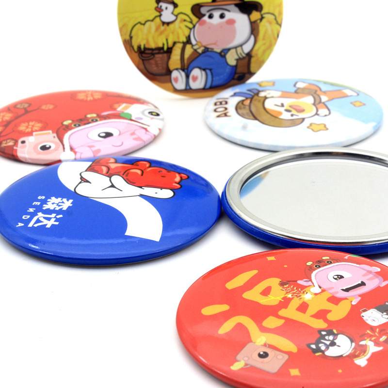 Practical promotional small gift mirror color printing round mirror tinplate mirror to figure printing mirror with key