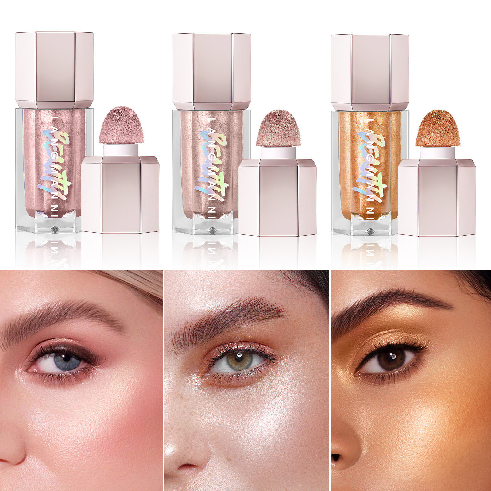 LANGMANNI cross-border special for new products on the shelf high gloss liquid sequins monochrome pearlescent earth color flashing face