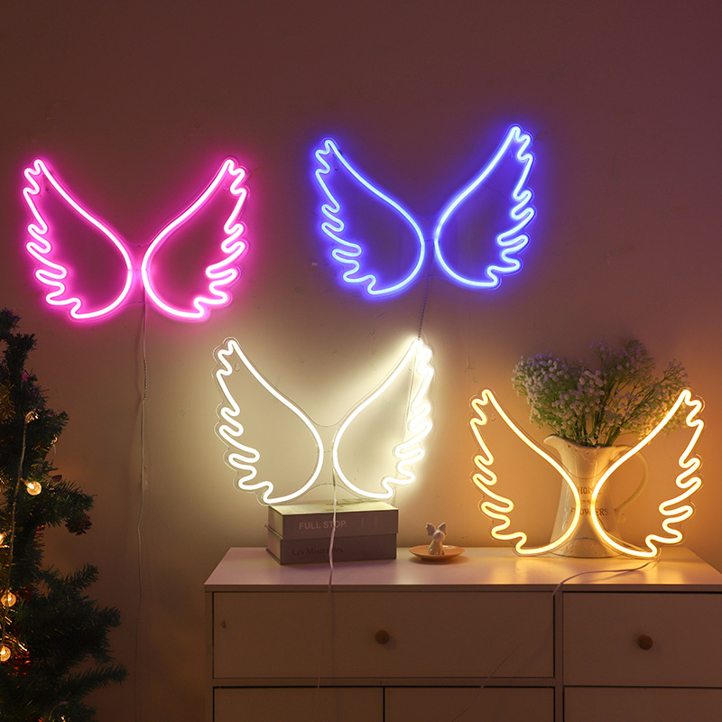 LED霓虹灯网红房间布置彩灯卧室氛围创意装饰品ins灯天使的翅膀