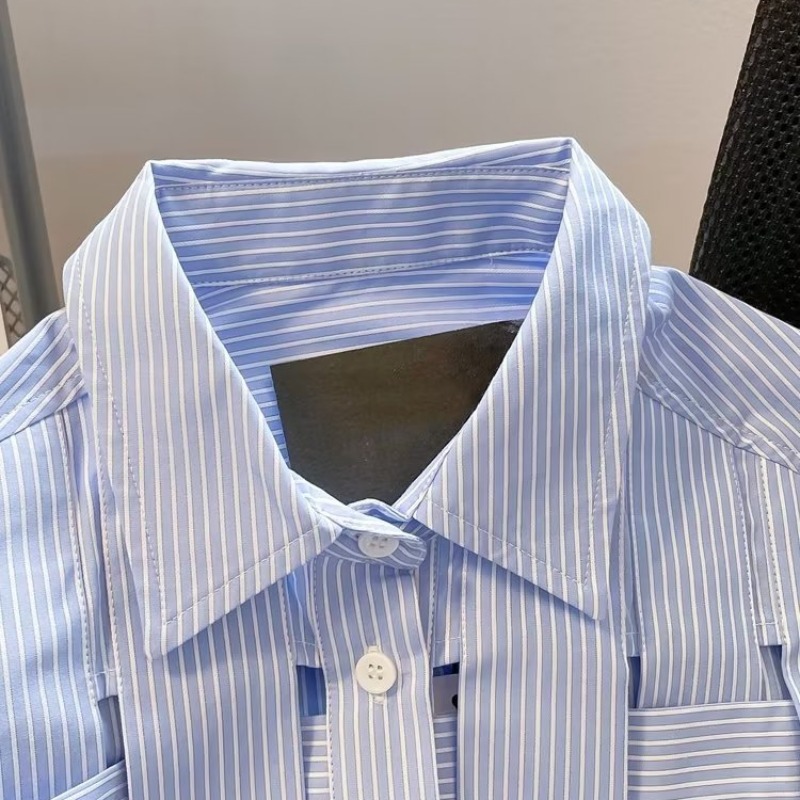 Long Sleeve Trendy Brand Handsome Shirt Men's Lazy 2023 New Men's Spring Striped Woven Shirt Men's Fashion