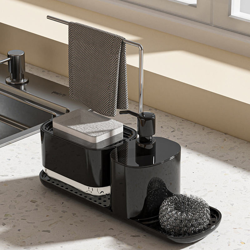 Kitchen countertop manual pressing soap box stainless steel rag rack detergent dispenser desktop finishing rack