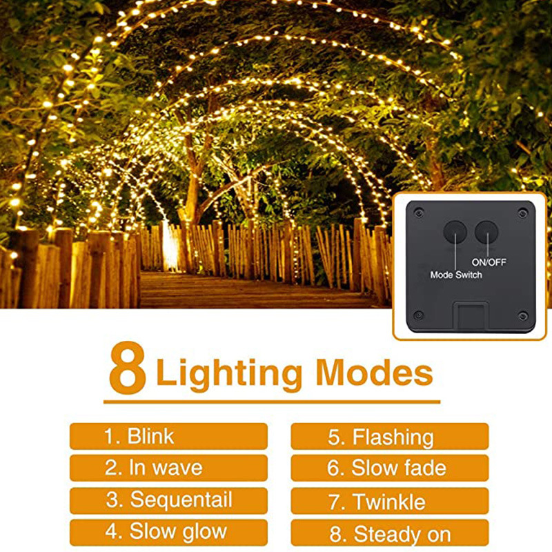 100头LED太阳能灯串铜线灯节日装饰灯花园户外彩灯庭院串灯8功能