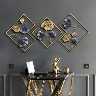 Modern Simple Iron Metal Wall Hanging Painting Three-dimensional Triple Combination Wall Hanging Cross-border Hot-selling Decorations Ginkgo Leaf
