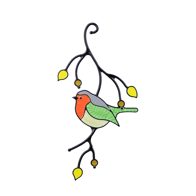 In stock cross-border new spring bird alloy crafts colorful window art pendant red bird artwork