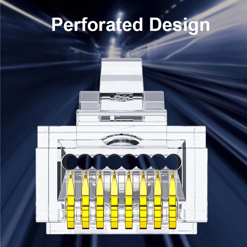 CAT6 six types of shielding through hole Crystal Head 8p Gigabit perforated network wire connector Network gold-plated crystal head through type