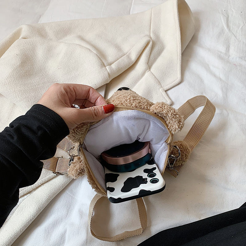 Cute Plush Small Bag Women's 2024 New Cartoon Bear Doll Bag Soft Girl All-match Ins Shoulder Crossbody Bag