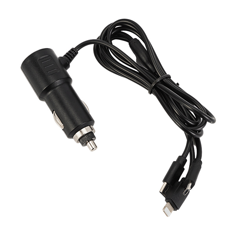 2.4A One-to-Three Car Charger with Cable Apple Android Fast Charge Cable Car Mobile Phone Charger Cigarette Lighter