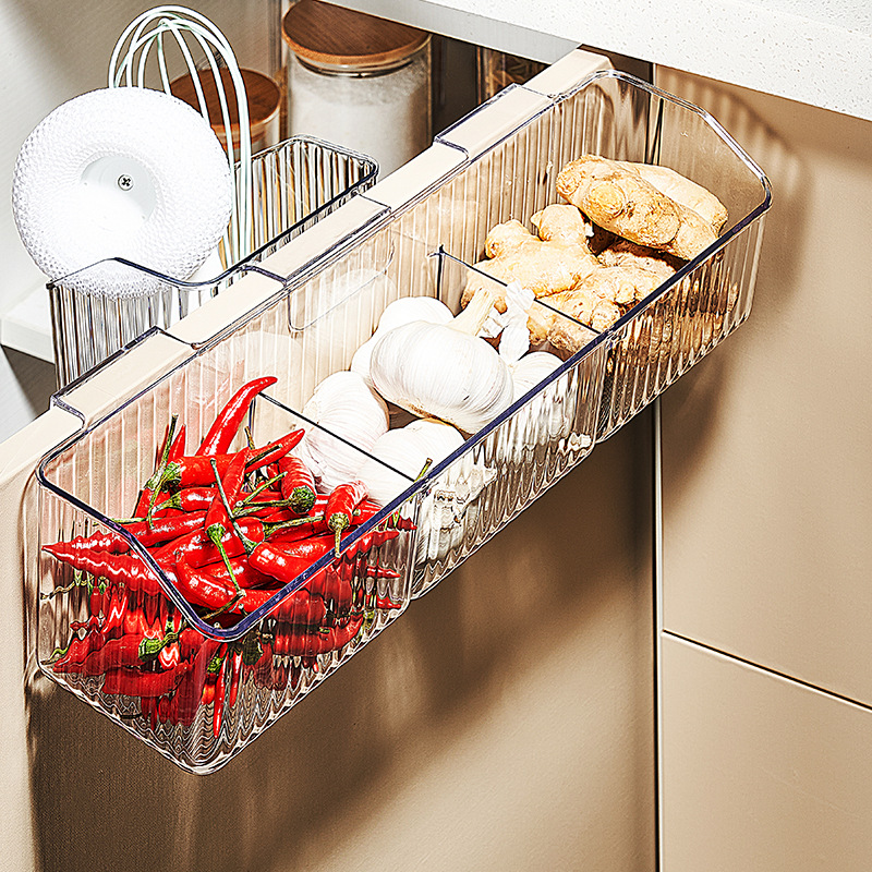 Onion, ginger and garlic storage basket kitchen sub-format ginger and garlic storage rack wall-mounted plastic wrap seasoning bottle storage rack