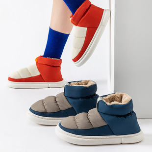 Cross-border Amazon new autumn and winter mid-high-top down cotton-padded shoes contrast color men and women couple wear warm plush