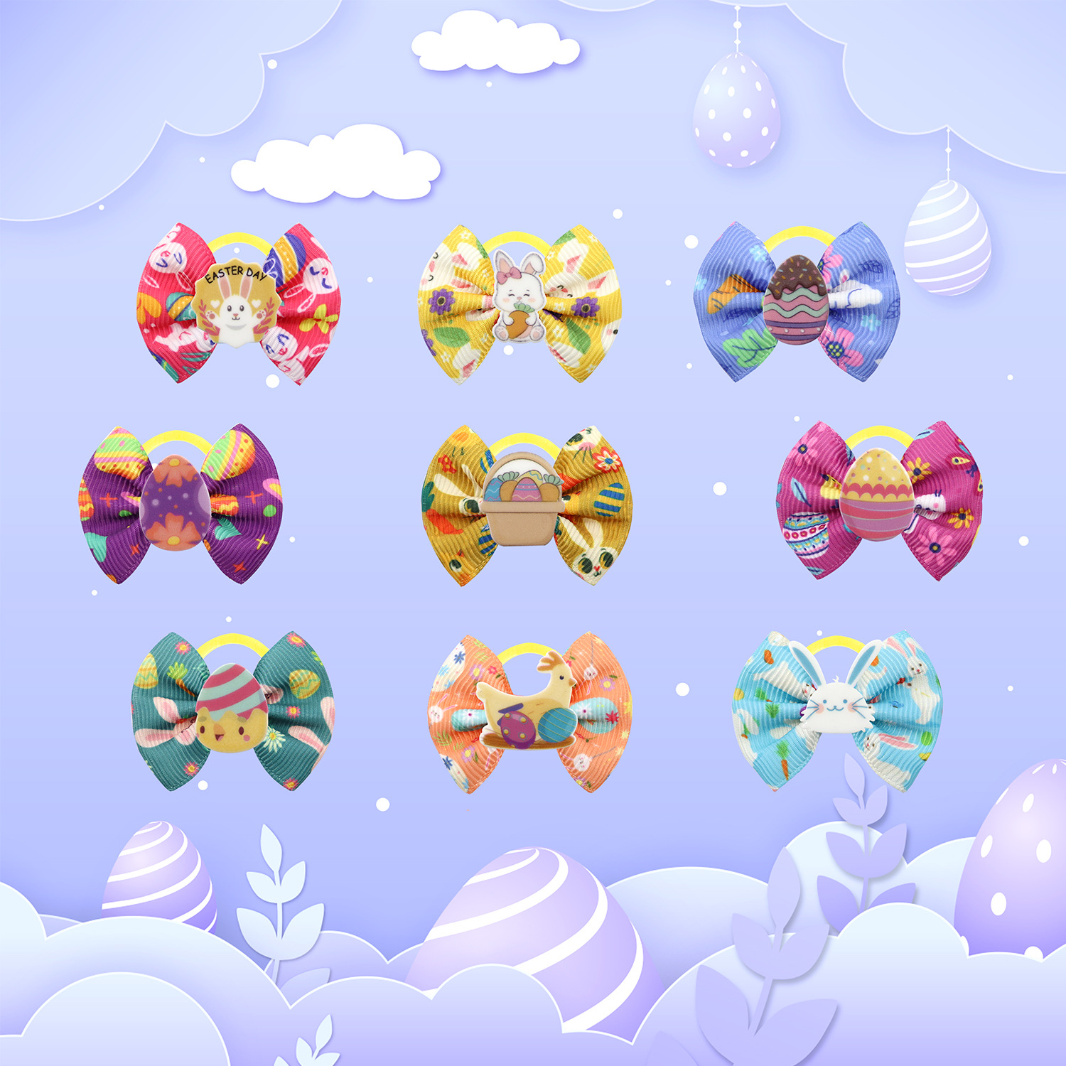 In stock pet Easter headdress flower with rubber band dog cat hair accessories bow hair accessories small bow tie multi-color optional