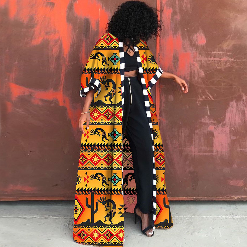LG001 African Ethnic Style Women's Coat Long Printed Kimono Foreign Trade Source Cross-border 2024 New Coat_voghion.com
