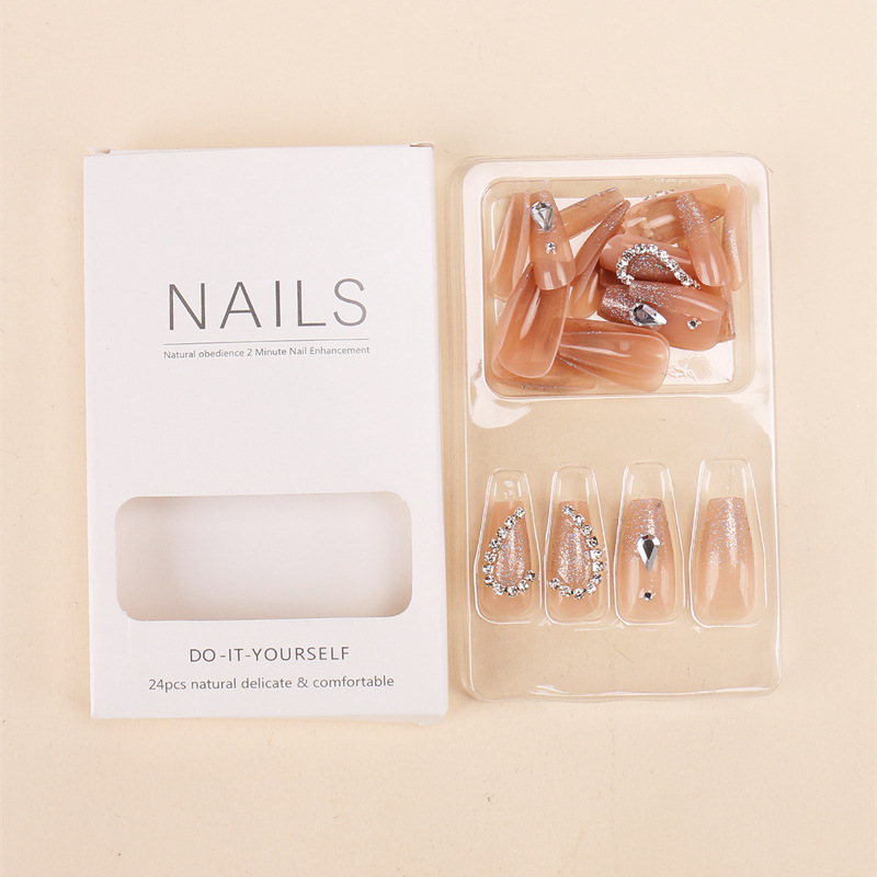 Online celebrity handmade wear nail wholesale mid-length love edge diamond nail nail piece nail patch fake nail jelly gel