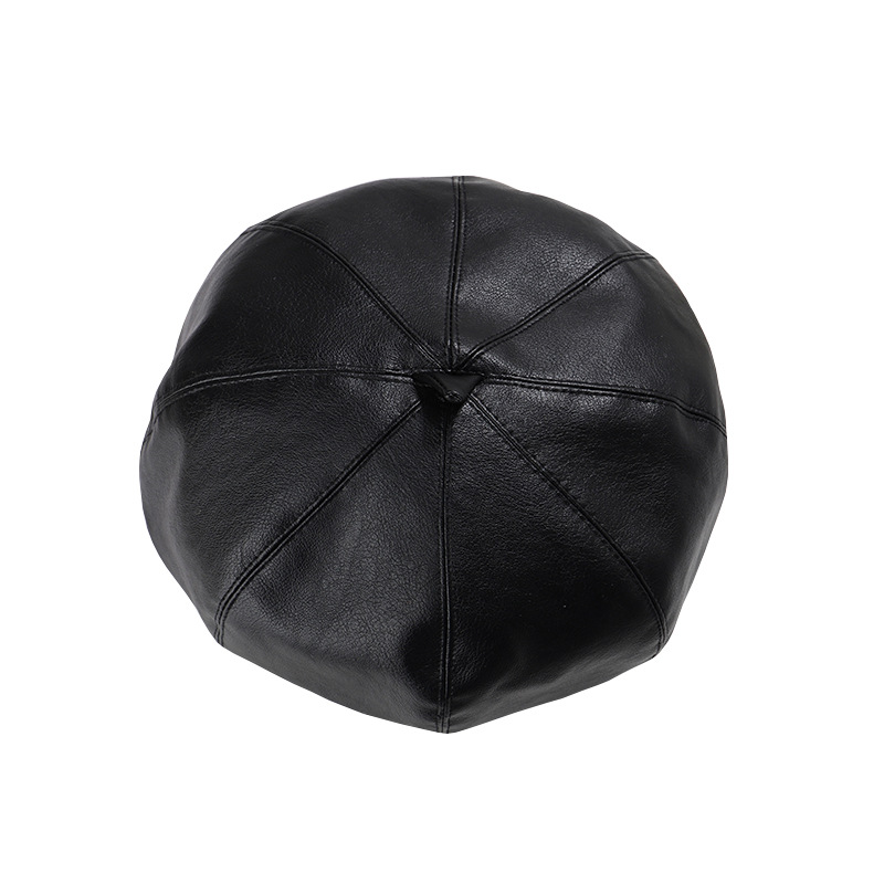 Black PU leather baby pumpkin hat Korean Japanese British retro painter hat cute children beret for children