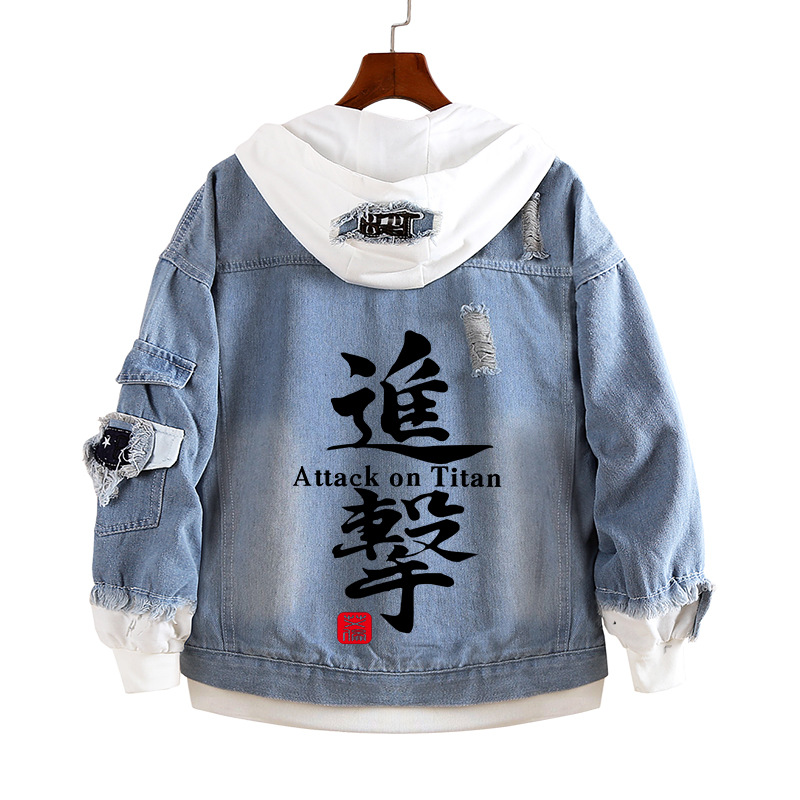 Attack Giant Cowboy Sweatshirt Animation Surrounding Allen Yeager Soldier Long Top Trendy Men Hooded Denim Jacket