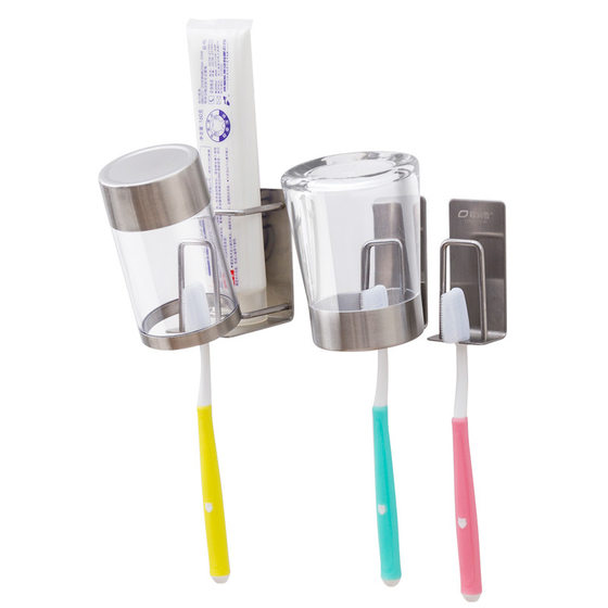 304 Stainless Steel Toothpaste Toothbrush Mouthwash Cup Rack Toilet Hole-free Toothpaste Brushing Cup Rack