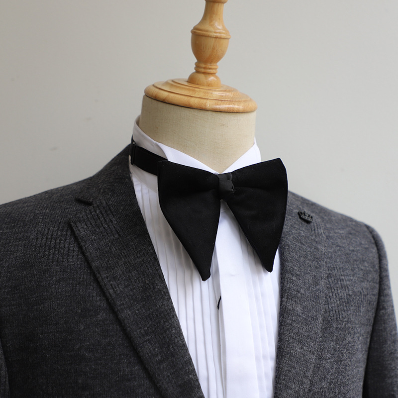 Simple banquet solid color velvet horn bow tie men's French style groom best man bow black wine red dark green