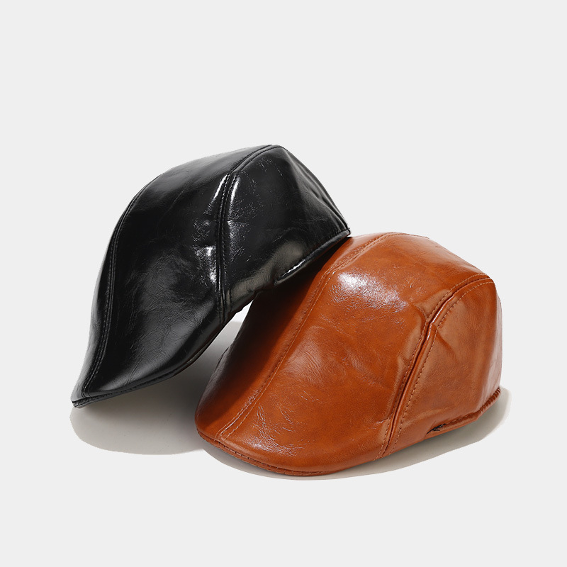 Grenzüberschreitende Herbst- und Winter-Retro-Port-Stil progressive Kappe PU-Leder-Baskenmütze für mittleres und älteres Alter Pu-Männermütze_voghion.com