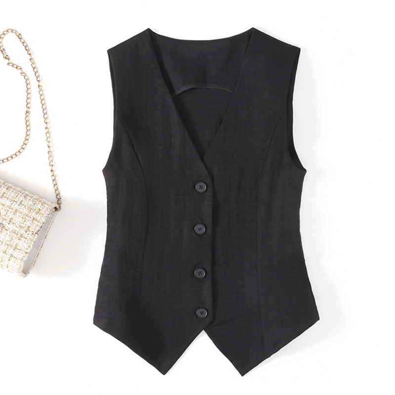 Linen Vest Thin Women's Vest Summer New High-end Slim-fit Short Sleeveless Suit V-neck Waistcoat Vest