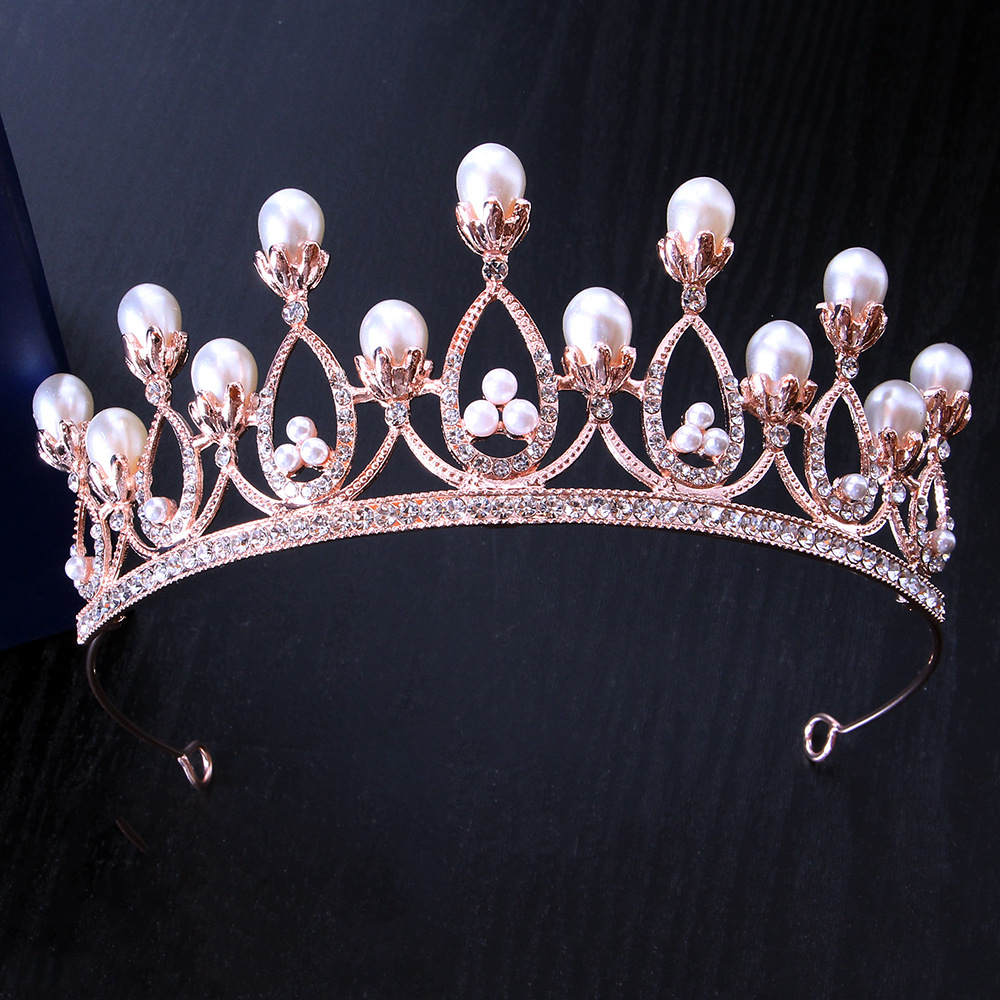 Korean style new children's alloy Crown Baroque cross-border hot selling vintage crystal pearl headband headdress wholesale