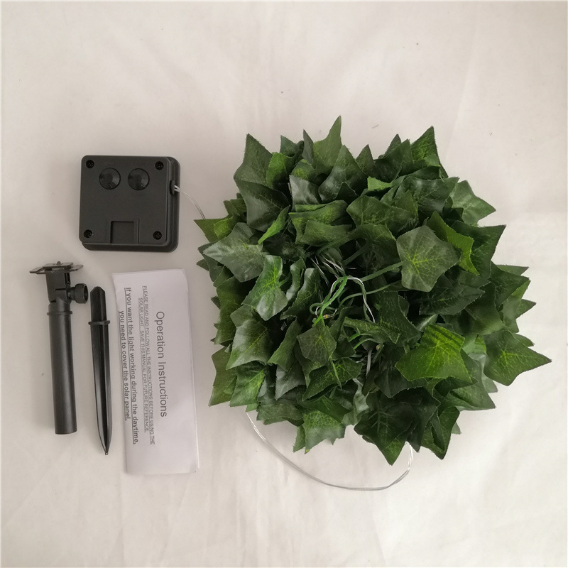 LED solar rattan string lights outdoor courtyard decorative lights Christmas creeper green leaf wreath copper wire lights