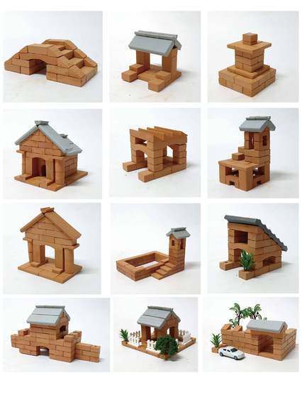 Small Masons Cabin Building Handmade diy Children Building House Toys Real Brick Real Tile Mini Brick Mold