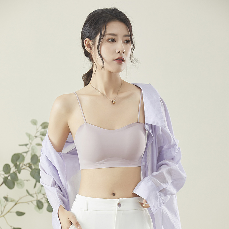 Summer Thin Traceless Beauty Back Sling Underwear Women's All-in-One Vest No Steel Ring Sleeping Bra Bra