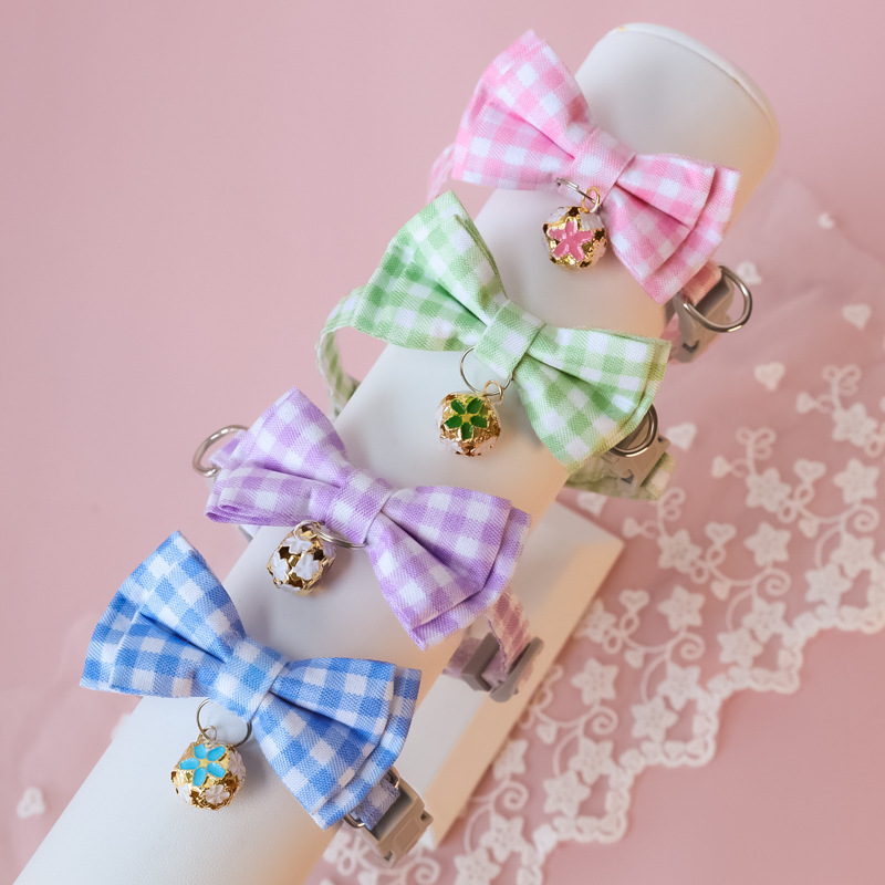 Special cross-border Amazon plaid bow tie pet collar cat dog flower Bell safety buckle adjustable jewelry