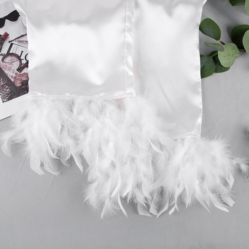 Φθινόπωρο 2024 Ευρωπαϊκές και Αμερικανικές Πιτζάμες από Μεταξωτό Πάγο Μόδα Πουκάμισο με Φτερά Στρουθοκαμήλου Παντελόνι Χαλαρά Δύο Τεμαχίων Ρούχα Σπιτιού από Φτερά για Γυναίκες_voghion.com