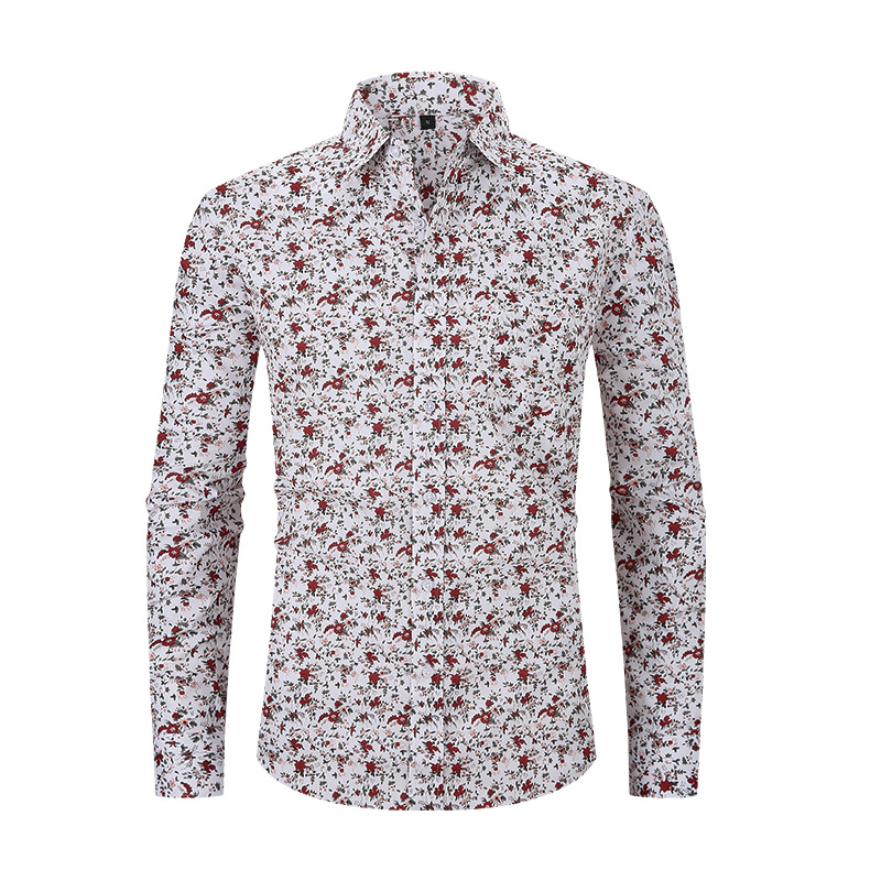 Men's New Printed Foreign Trade Shirt Spring and Summer Cross-border Lapel Long-sleeved Loose American Size Men's Large Size Shirt Men's Autumn
