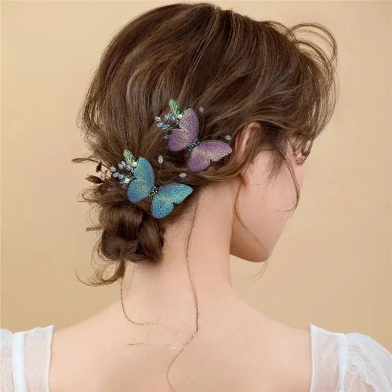 Side Clip Side Card Duckbill Clip Korean High-end Embroidered Butterfly Hairpin Super Fairy Hair Accessories Women's Niche Vintage Hair Headwear